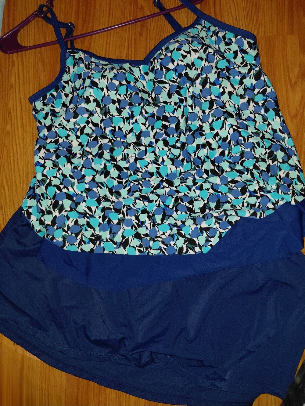 Blue Patterned Women’s Tankini Top And Swim Skirt